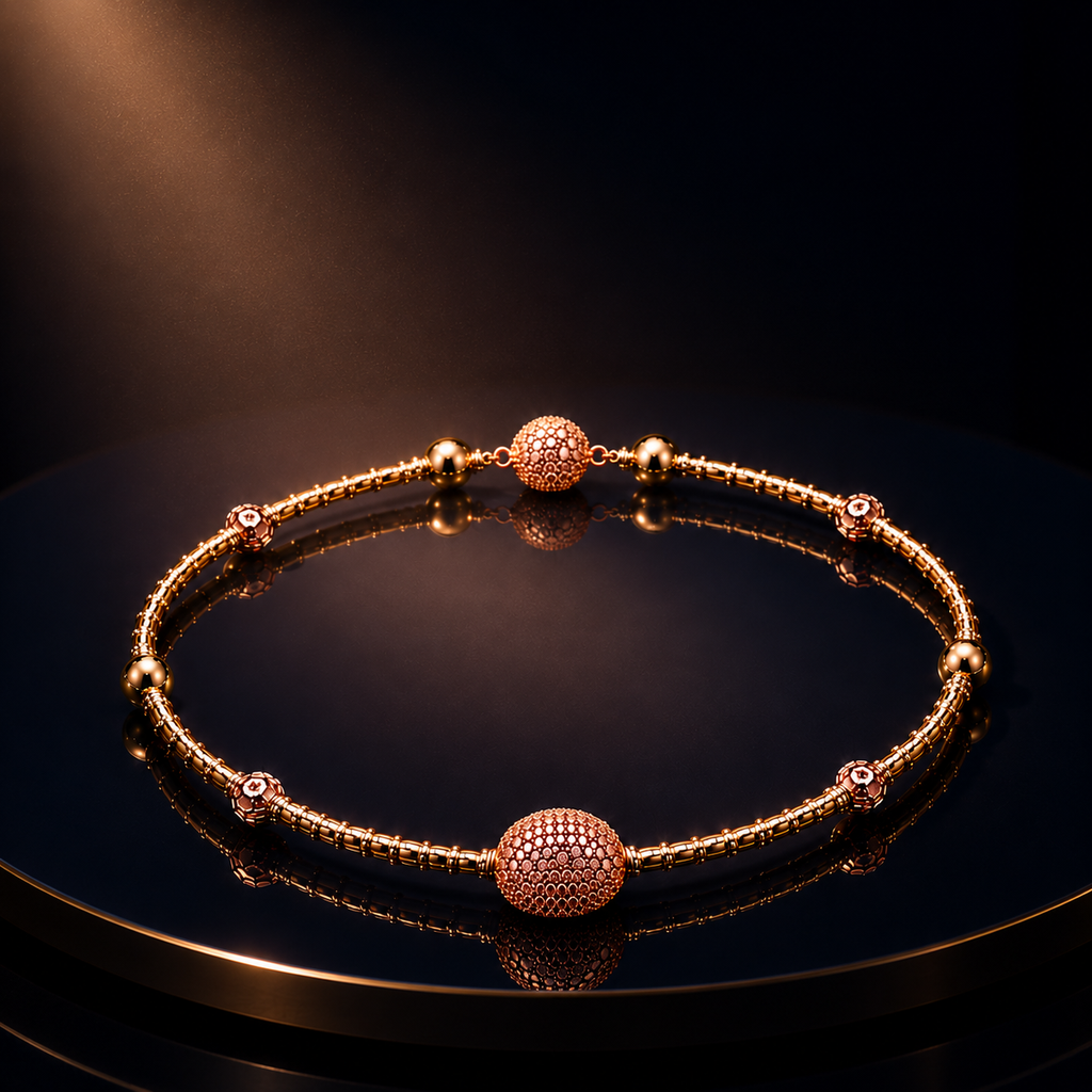 Collier Rose Minuit, sphères pavées rose sur chaîne dorée, RENN Paris